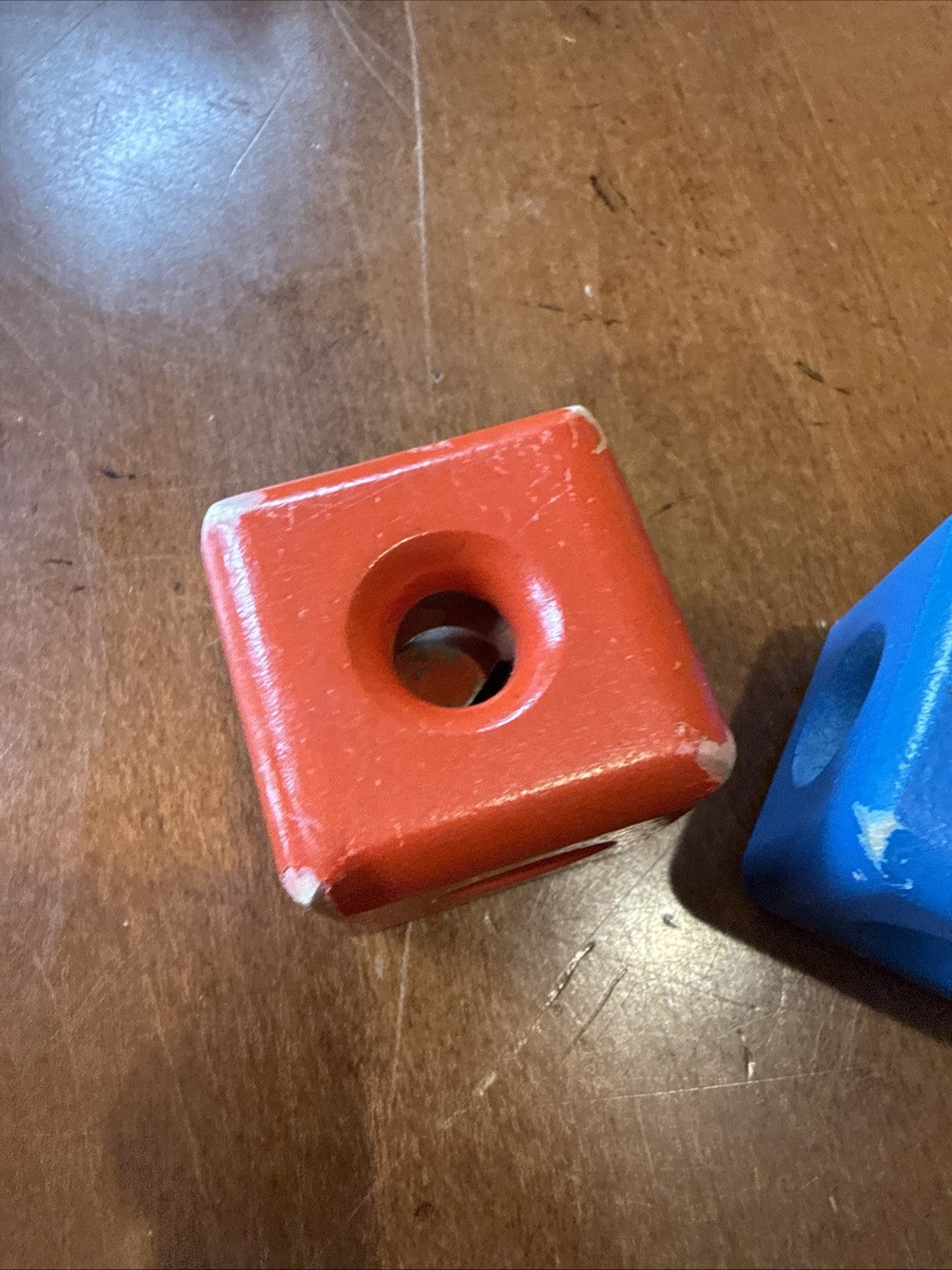 Antique Wooden Baby Toy Blocks with Bells Finland 2 Piece Set Red Blue