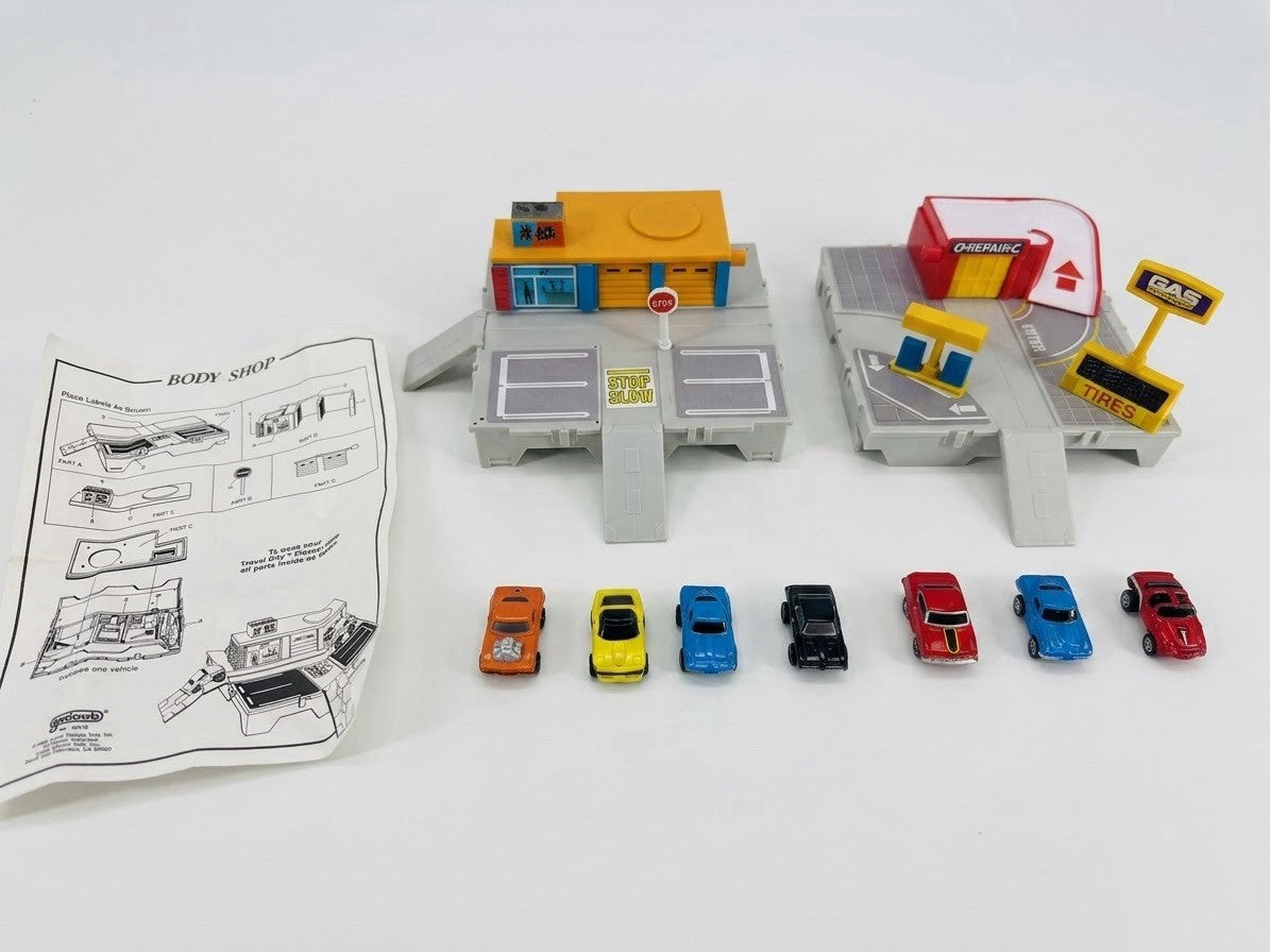 Vintage Micro Machines Travel City Body Shop Repair Shop 7 Cars Instructions Lot
