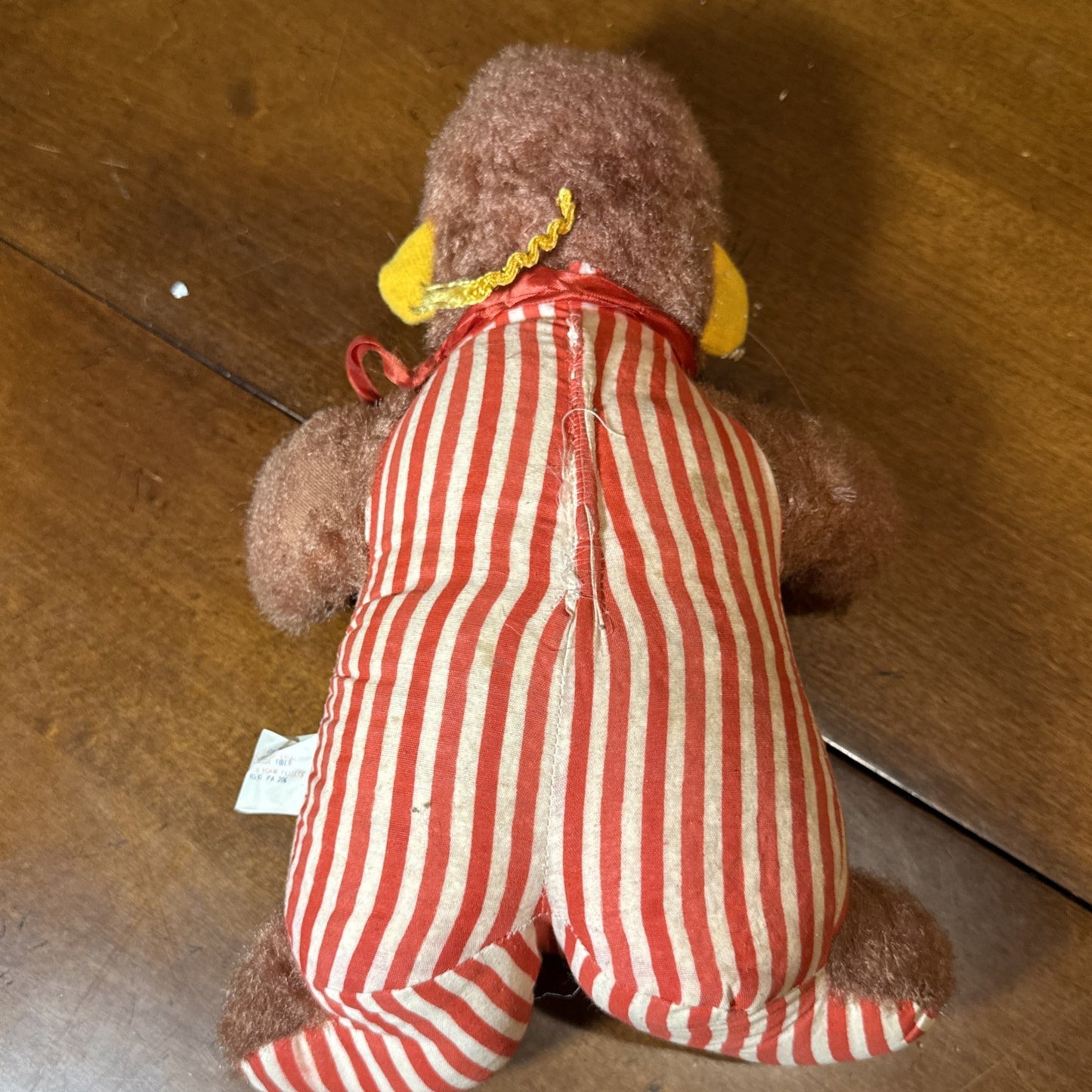 Vintage Superior Toy and Novelty Co Stuffed Monkey Red and White Striped Outfit