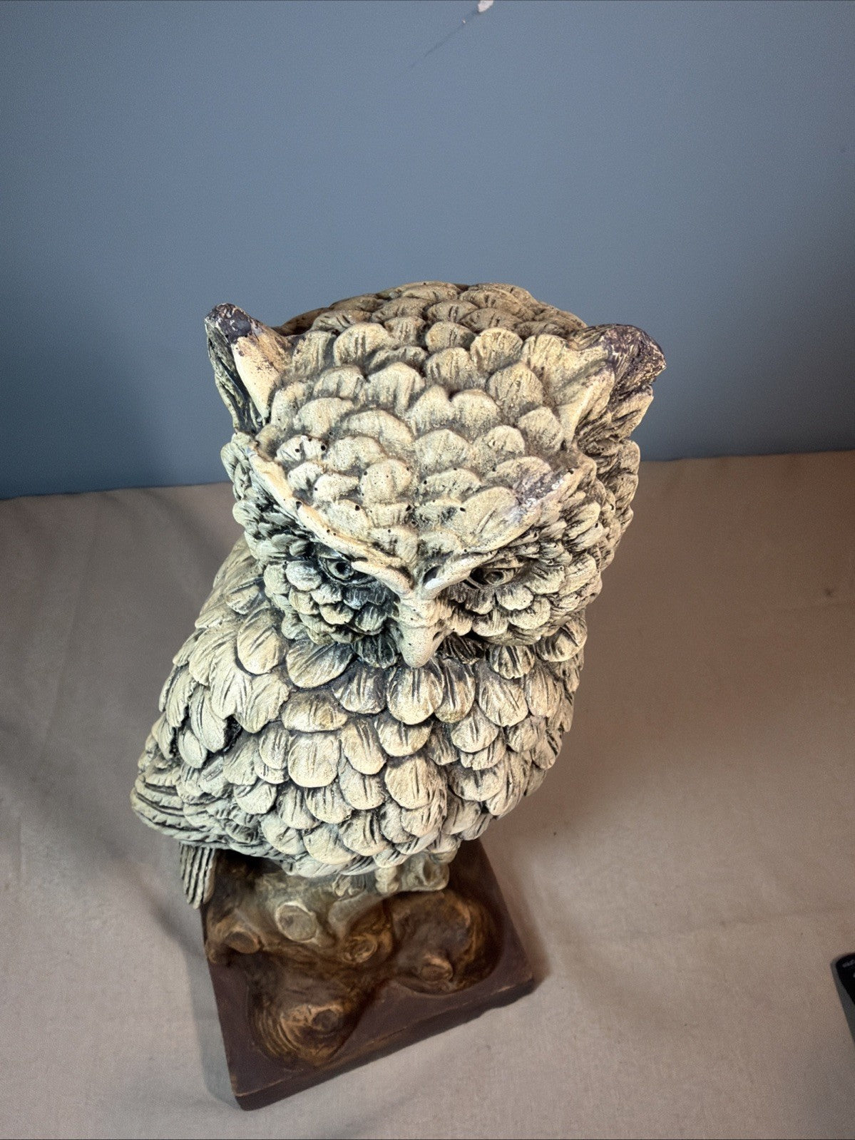 Vintage Chalkware Owl Statue 14.5" Mid Century Owl Figurine