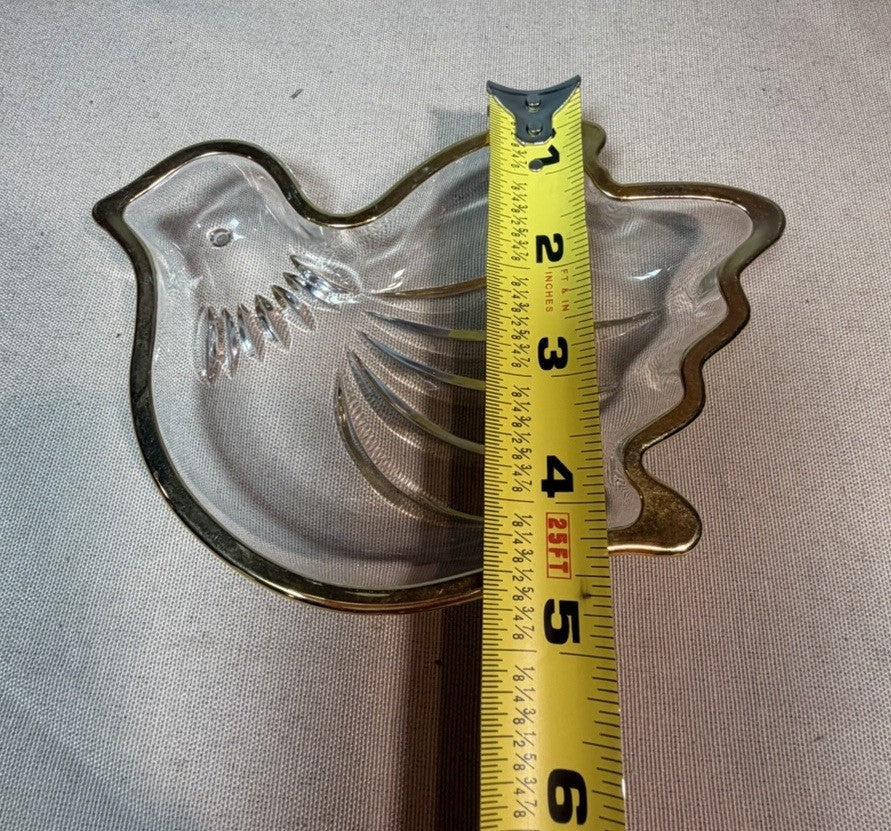 Mikasa Crystal Dove Candy Dish Trinket Bowl Gold Trim Holiday Decor