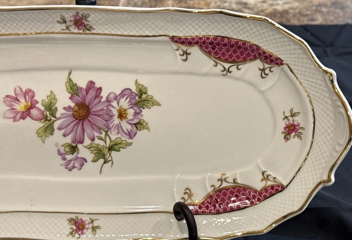 Hollóházi Henriett Pattern Cake Plate Set of 6 w/Matching Serving Tray Hungary