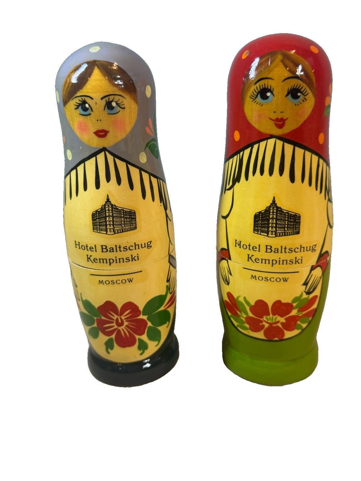 Hotel Baltschug Kempinski Moscow Wood Matryoshka Nesting Dolls Vodka Holders Set
