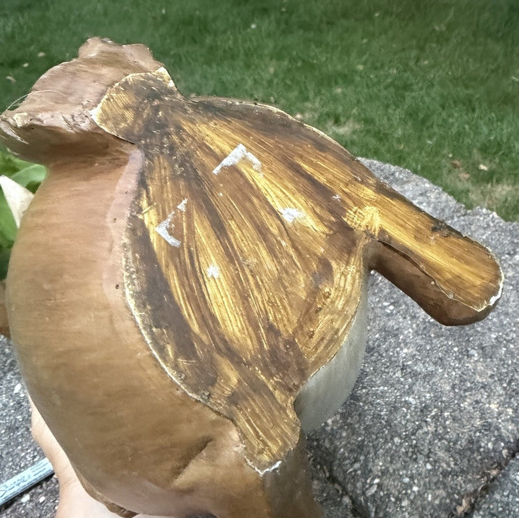 Vintage Faux Wood Carved Rabbit Statue 12.5" Standing Resin Bunny Figurine Eyes