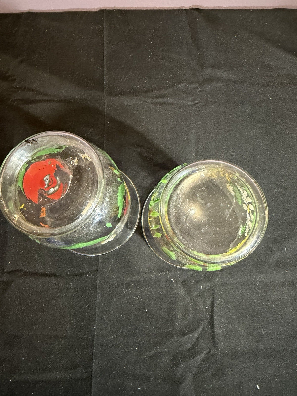 Hand Blown Glass Hurricane Votive Set Floral Candle Holders Set of 2