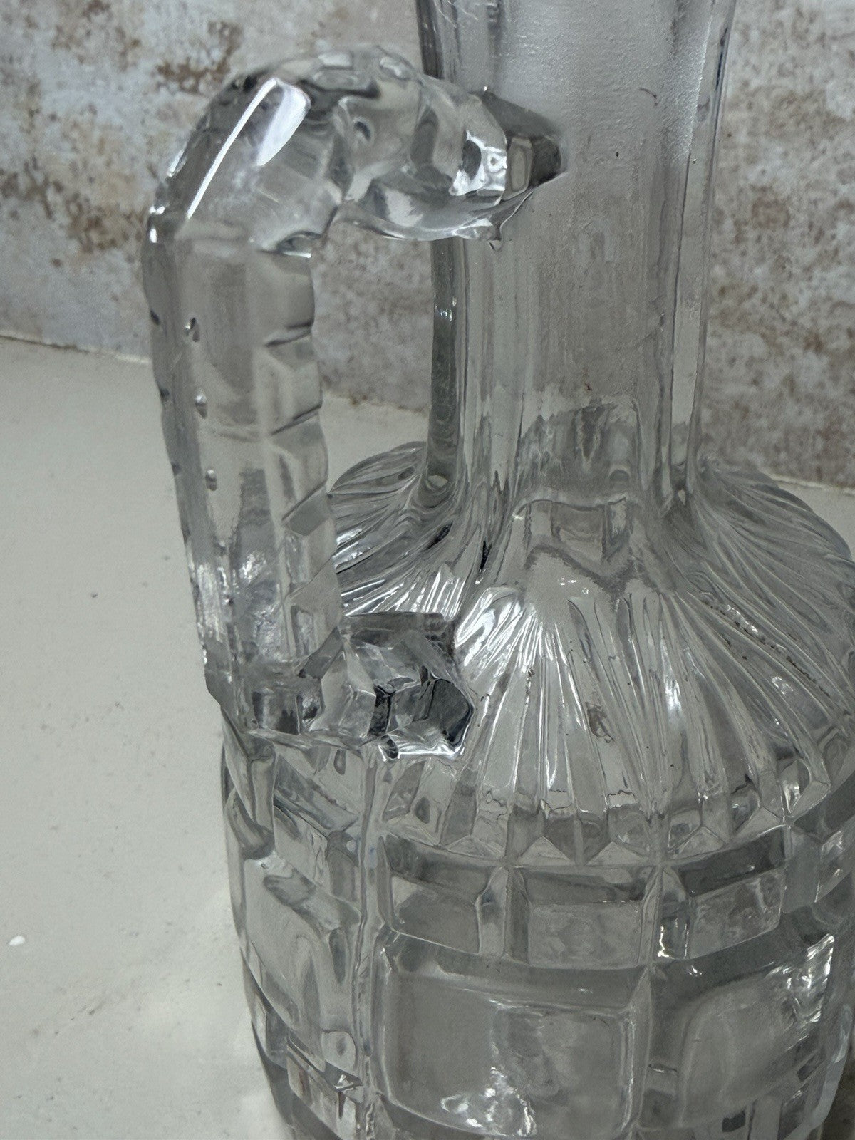 Vintage Cut Glass Cruet Bottle Stopper Paneled Block Pattern 6.5" Decanter