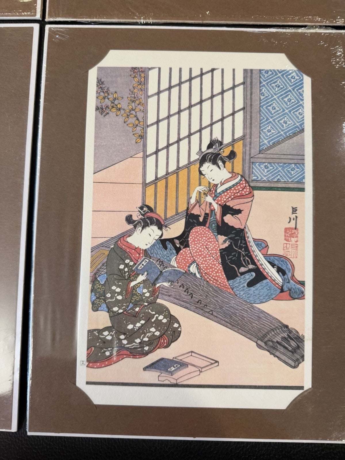 Vintage Japanese Woodblock Print Cards Bijin Geisha Mounted Lot 9 Framed 8x10