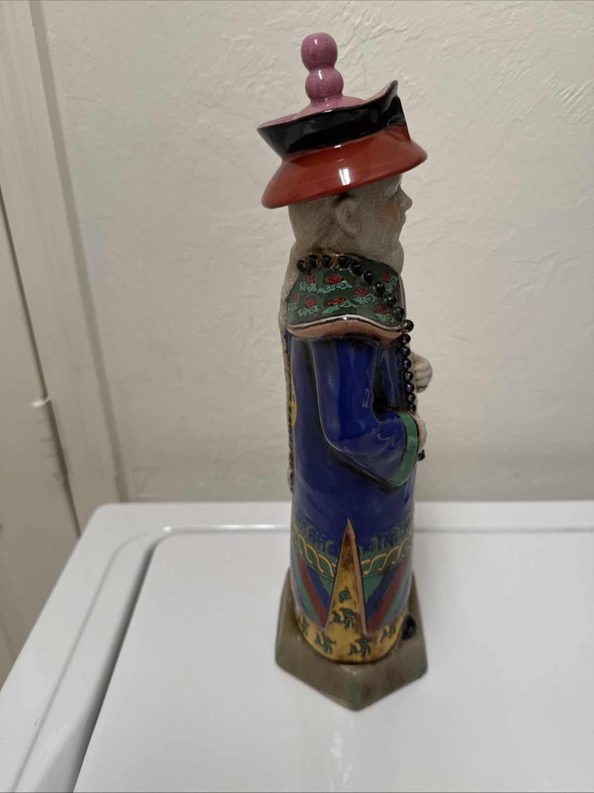 Chinese Qing Dynasty Emperor Statue 14" Handmade Ceramic Crackle Glaze Figurine