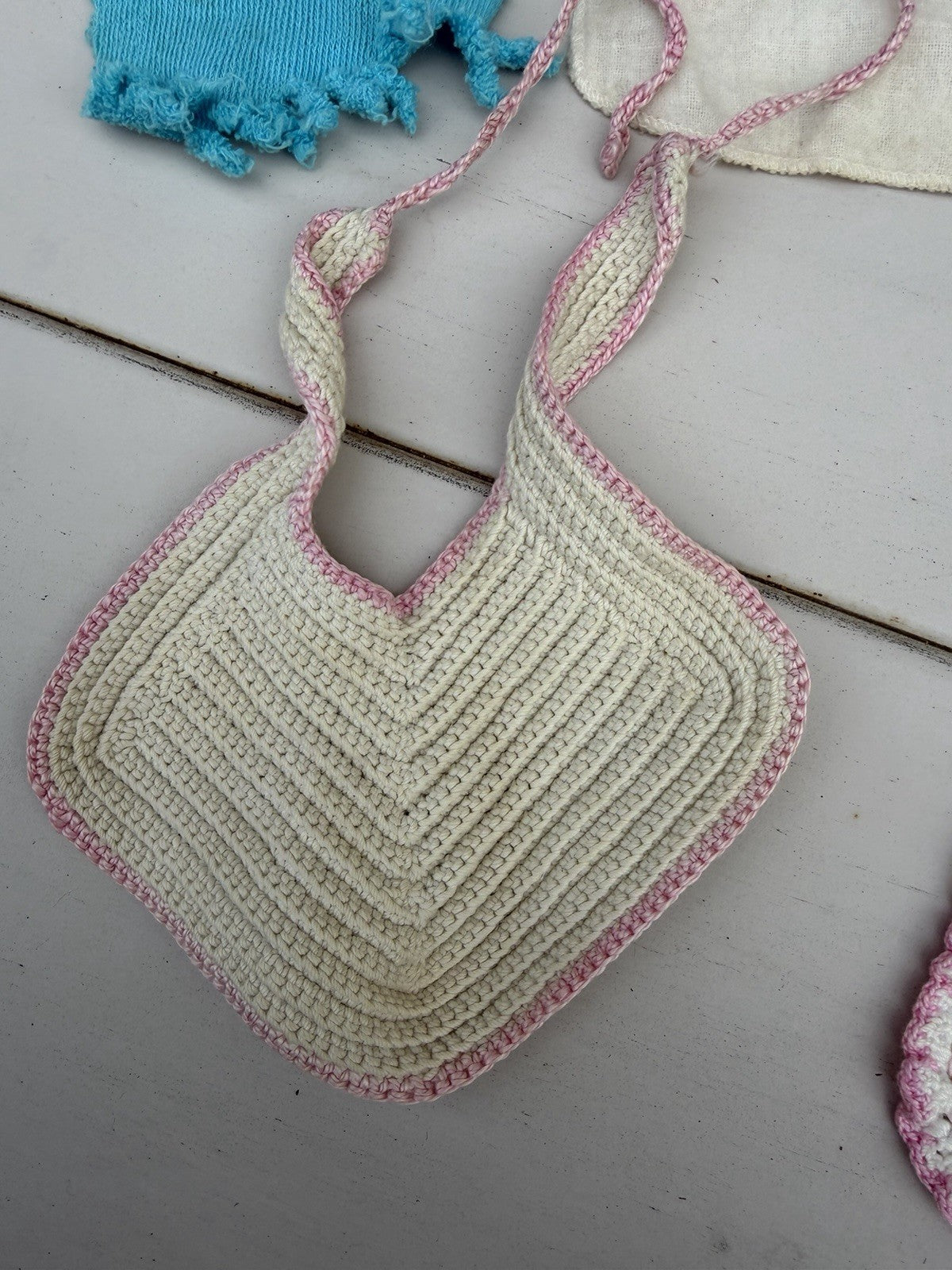 Vintage Baby Doll Bed Sets, Hand Crocheted Bibs, 1940s Children’s Handkerchiefs