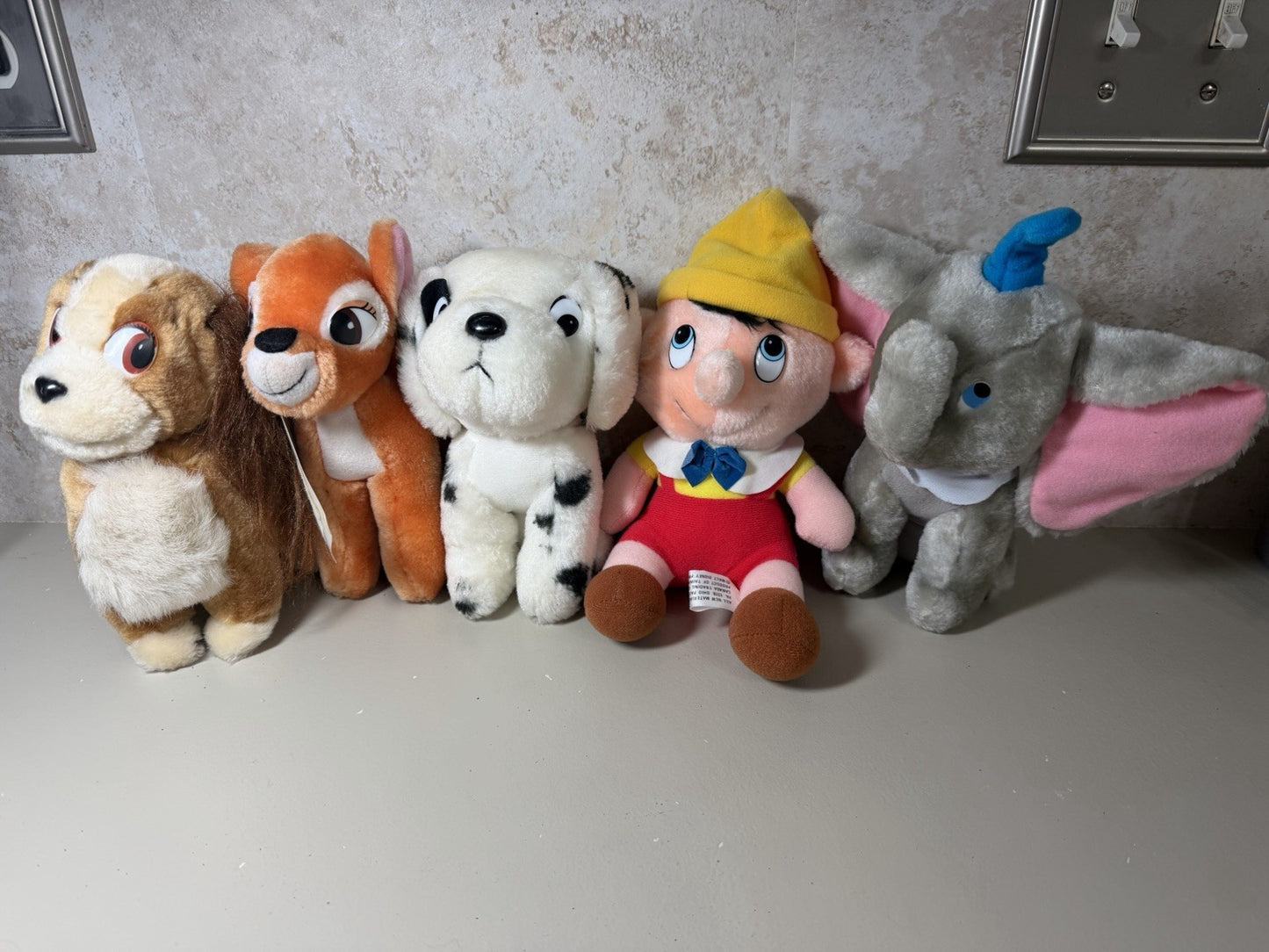Vintage Walt Disney Animated Classic Film Plush Dumbo Pinocchio Lady Bambi 5 pcs