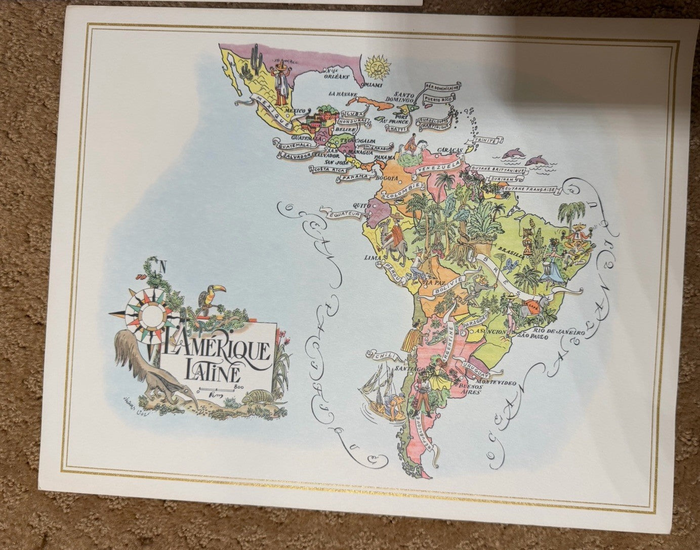 Vintage 1960 Pan Am World Airways Pictorial Map Set of 7 Continental Travel Maps