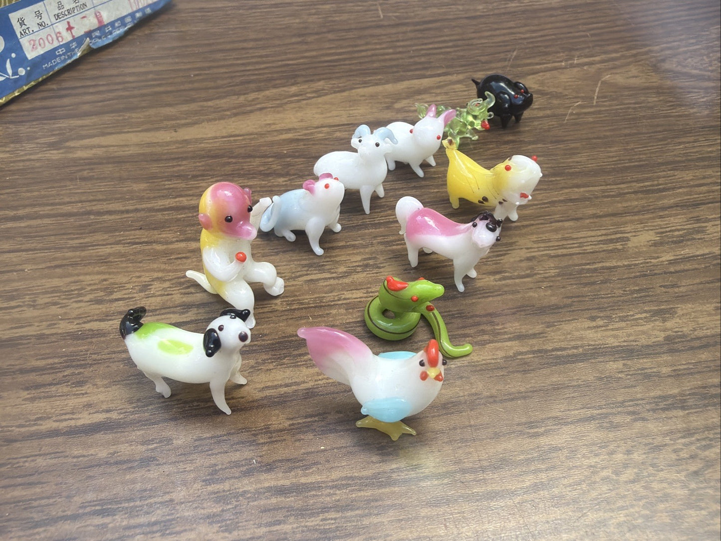 Vintage Hand Blown Glass Chinese Zodiac Animal Ornament Set 12 Boxed Miniatures