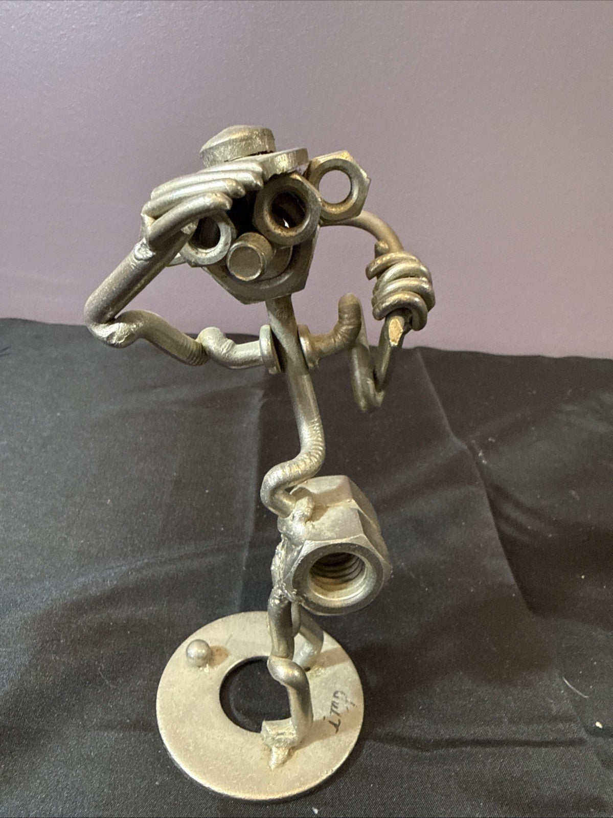 Vintage Nuts and Bolts Handmade Sculpted Metal Golfer Figurine, Set Of 2