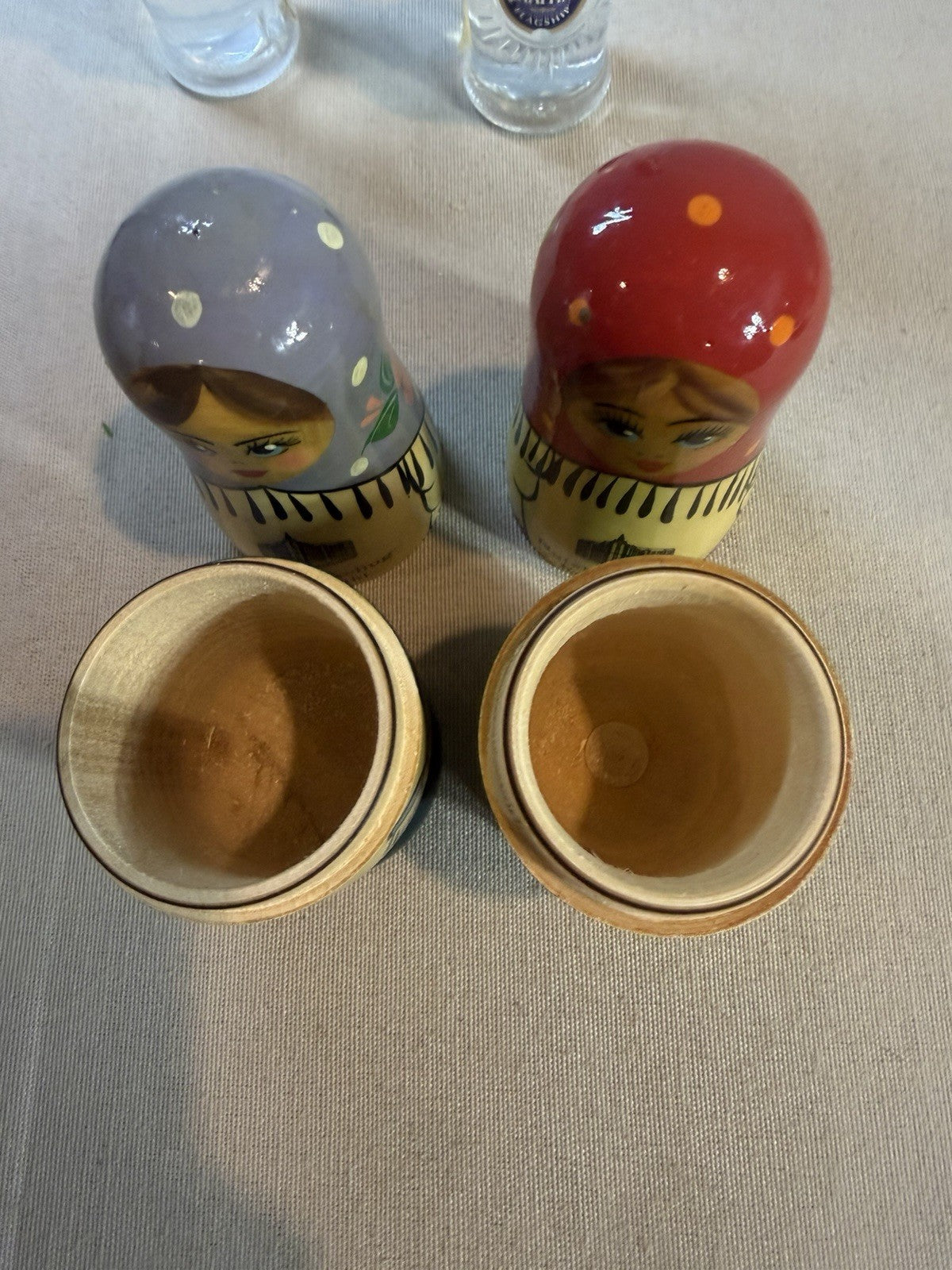 Hotel Baltschug Kempinski Moscow Wood Matryoshka Nesting Dolls Vodka Holders Set