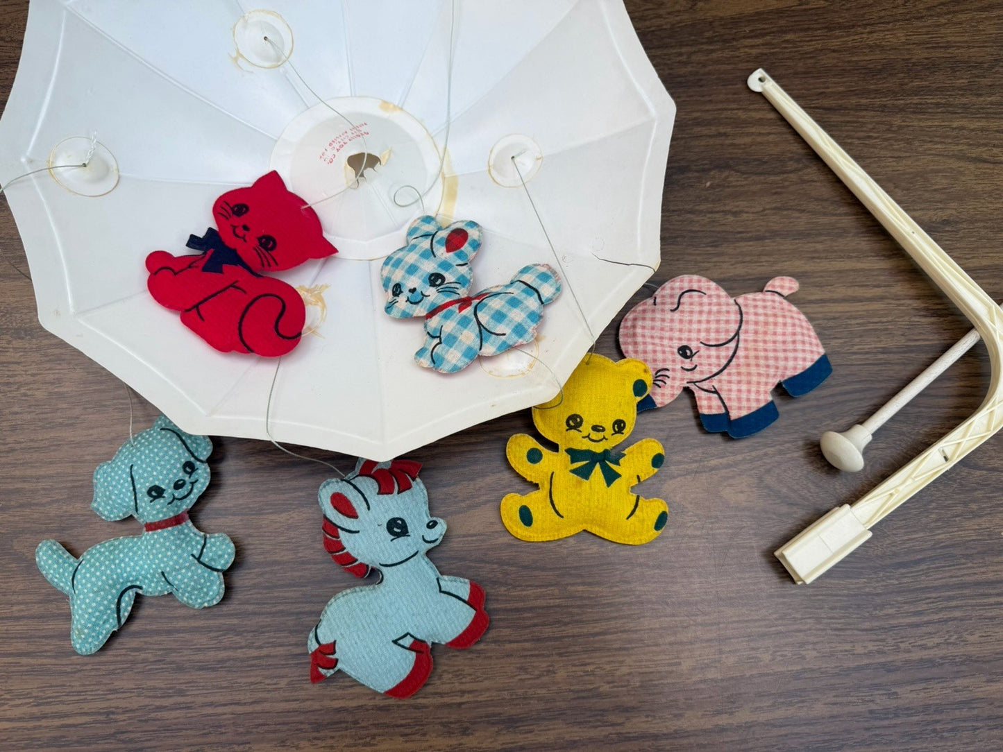 Vintage 1970s Dolly Toy Animal Baby Crib Mobile Nursery Parts with Strings Lot