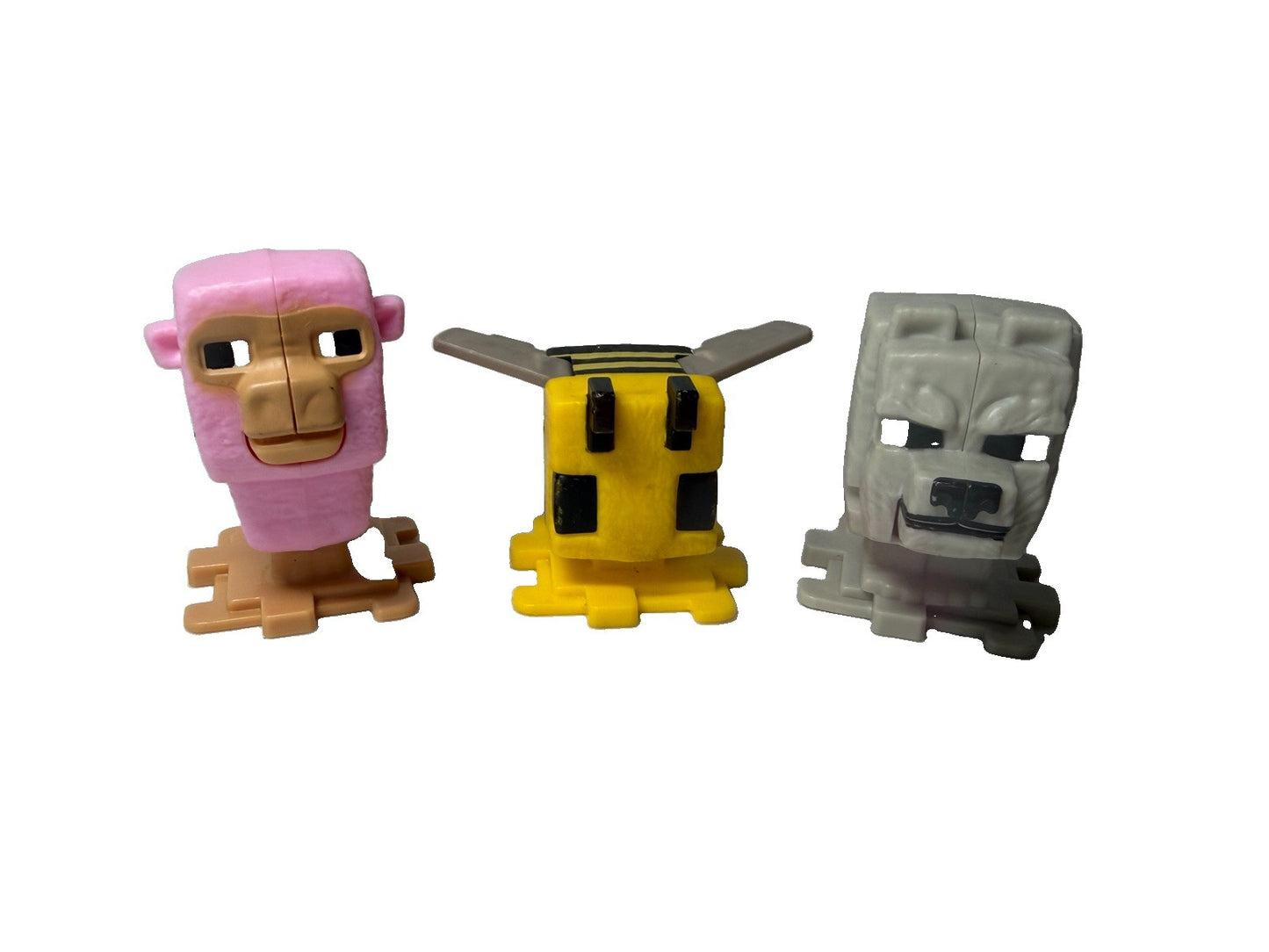 McDonalds Minecraft Movie Happy Meal Toy Lot Pink Sheep Bee Dennis Wolf 3pc