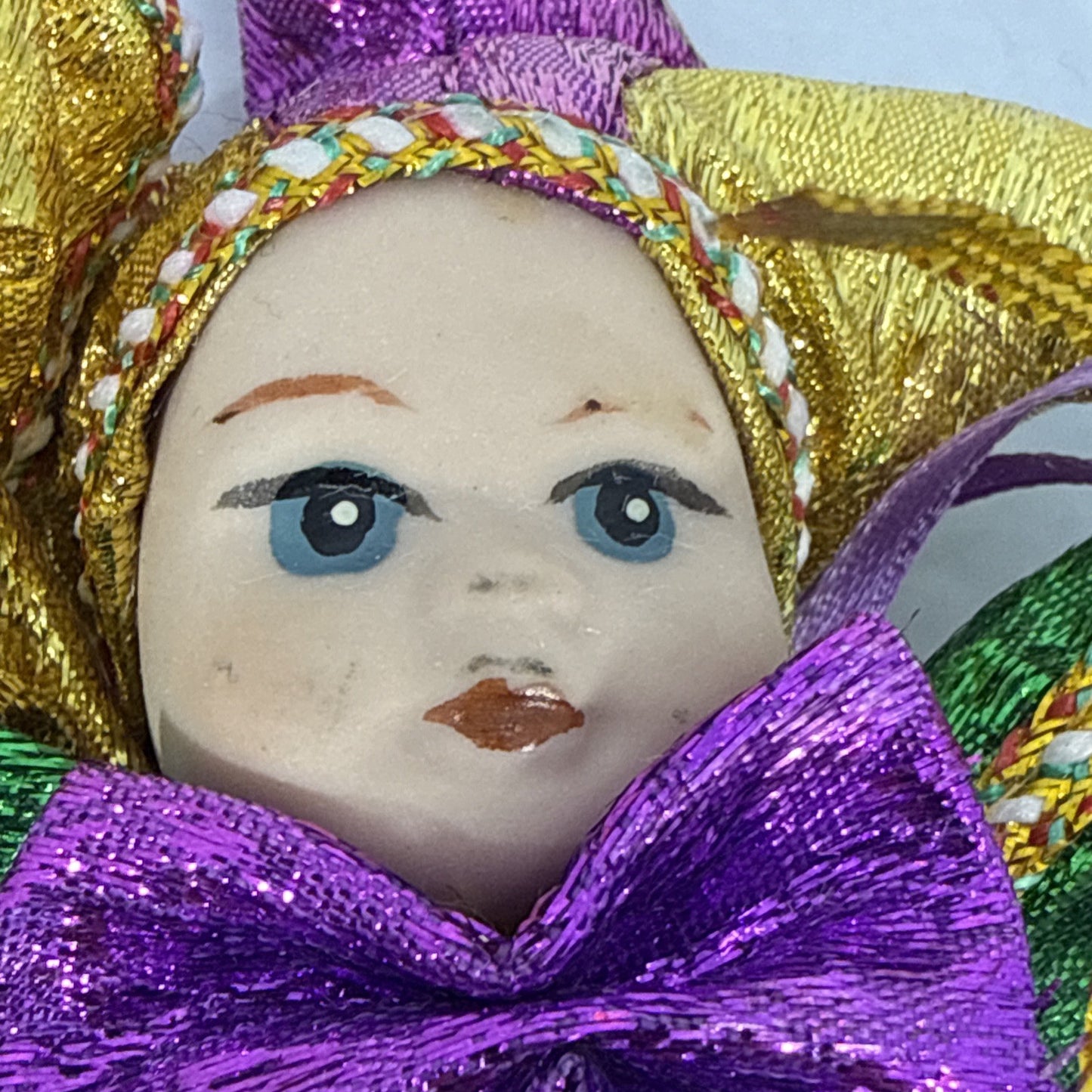 Fantastique New Orleans Jester Doll Porcelain Face Mardi Gras 6"