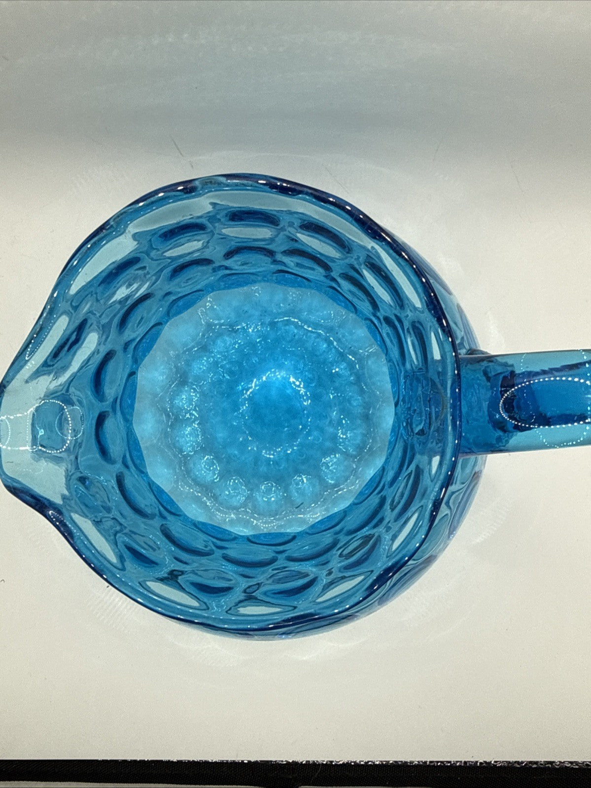 Blue Reverse Thumbprint Pitcher Vintage Glass