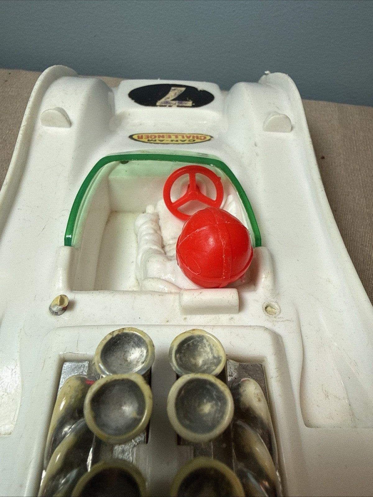 Vintage Bergman MFG Can Am Challenger Race Car No 7 Plastic Toy 1970 White