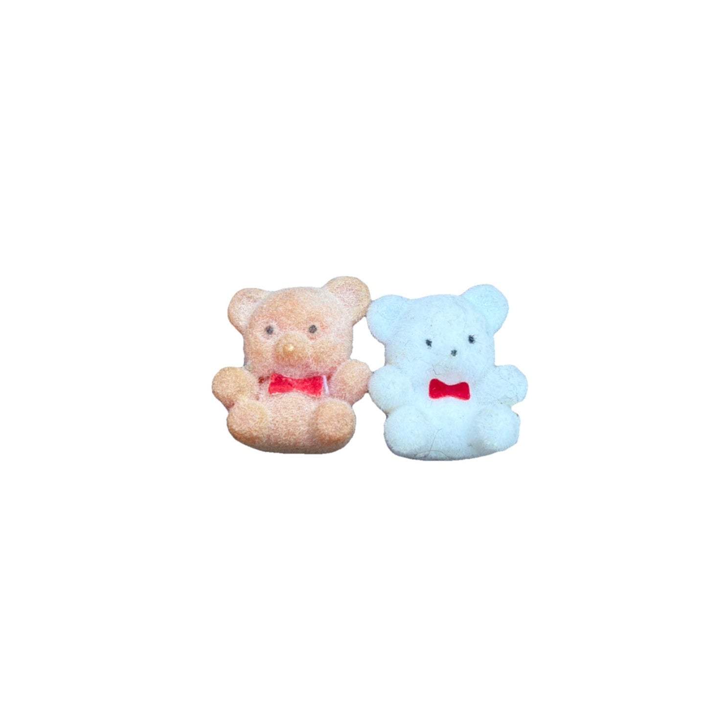 Vintage Lot of 2 Flocked Teddy Bear Dollhouse Miniatures 1:12 Scale Blue Pink