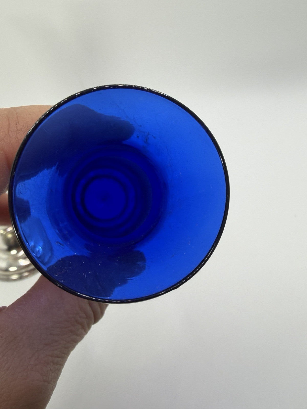 Vintage MCM Silver Plate Tulip Bud Vase Cobalt Blue Glass Insert 6 Inch