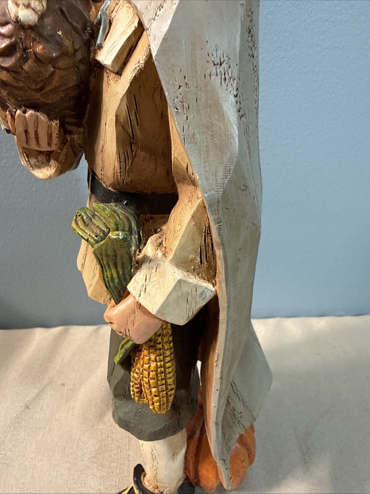 The Cracker Box Seasons Pilgrim Figurine Hand Painted Wood 13" Thanksgiving