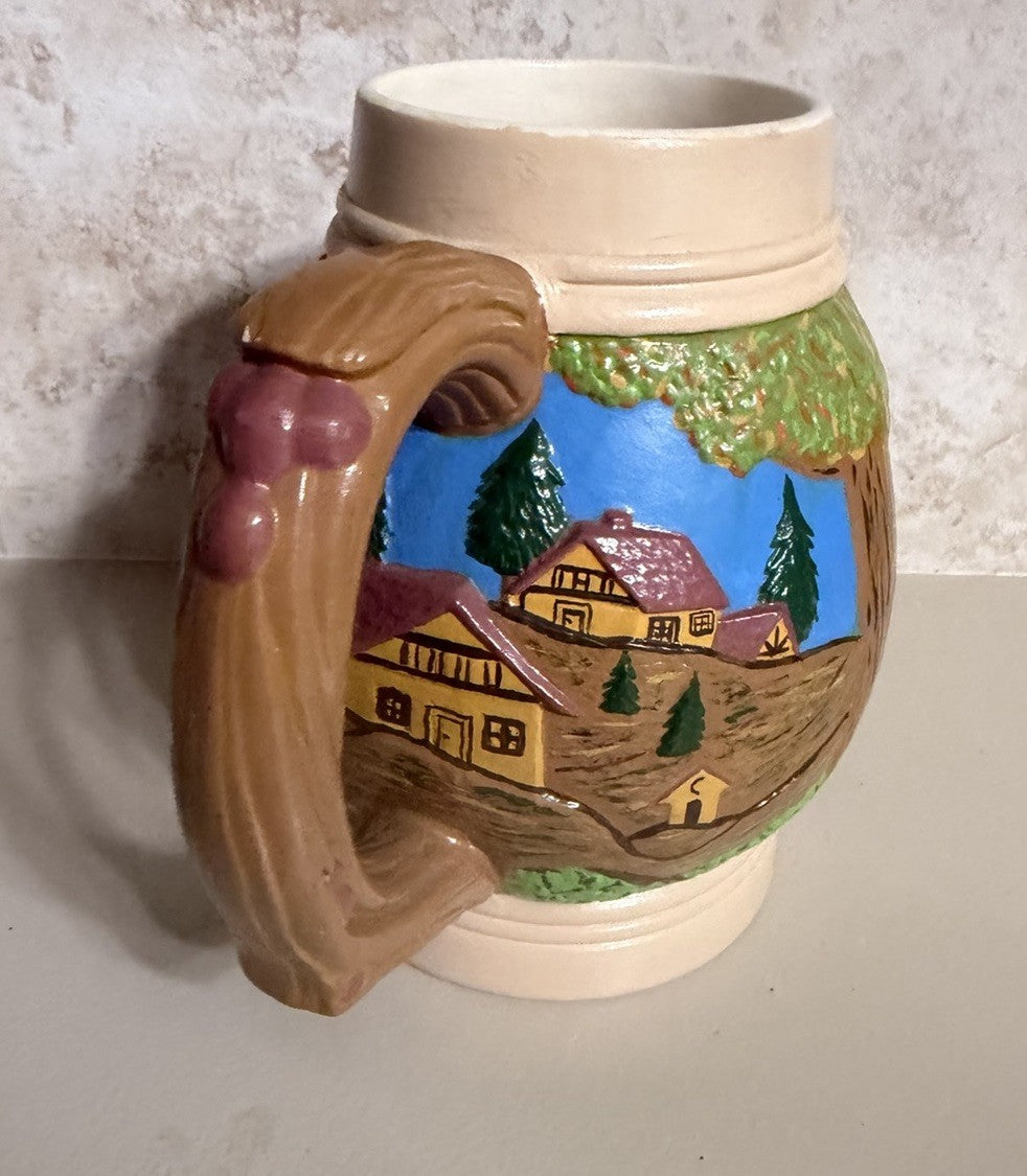 Vintage Hand Painted Ceramic Beer Stein Bavarian Village Scene 1973