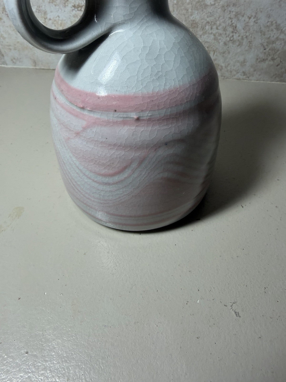 Vintage Woodstock NY Signed Ceramic Oil Lamp Jug Pink Swirl Studio Pottery