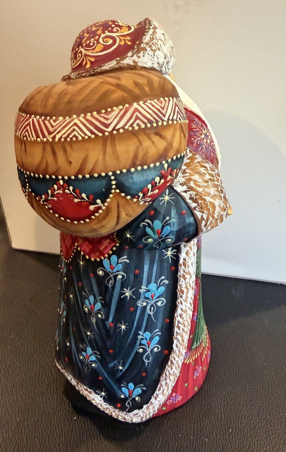 Hand Carved Russian Santa Claus Sergiev Posad Signed Folk Art Figure 9.5" Wood