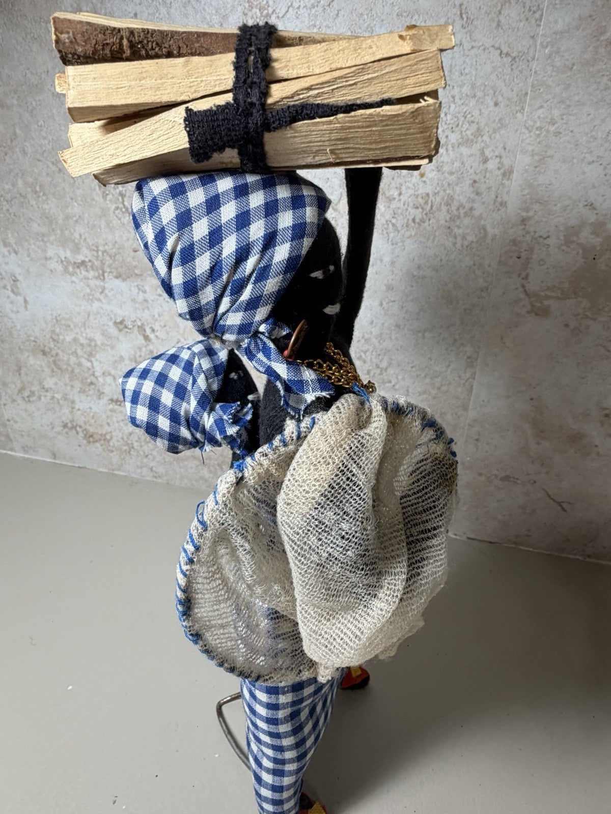 Vintage African Folk Art Cloth Dolls Pair Handmade Wire Figures Traditional