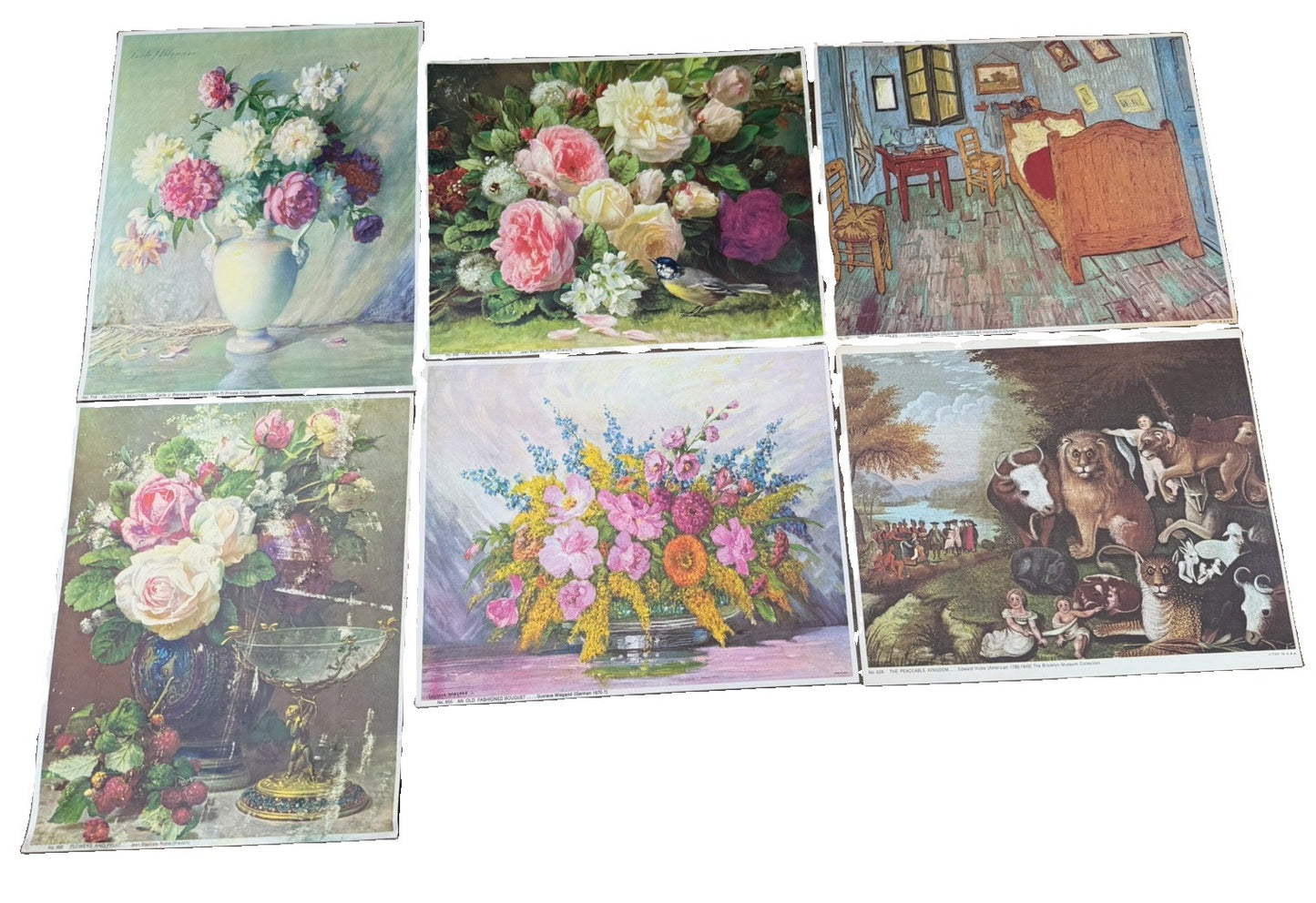 Lot of 6 Vintage Art Lithograph Prints 8x10 Van Gogh Hicks Peonies Floral Craft
