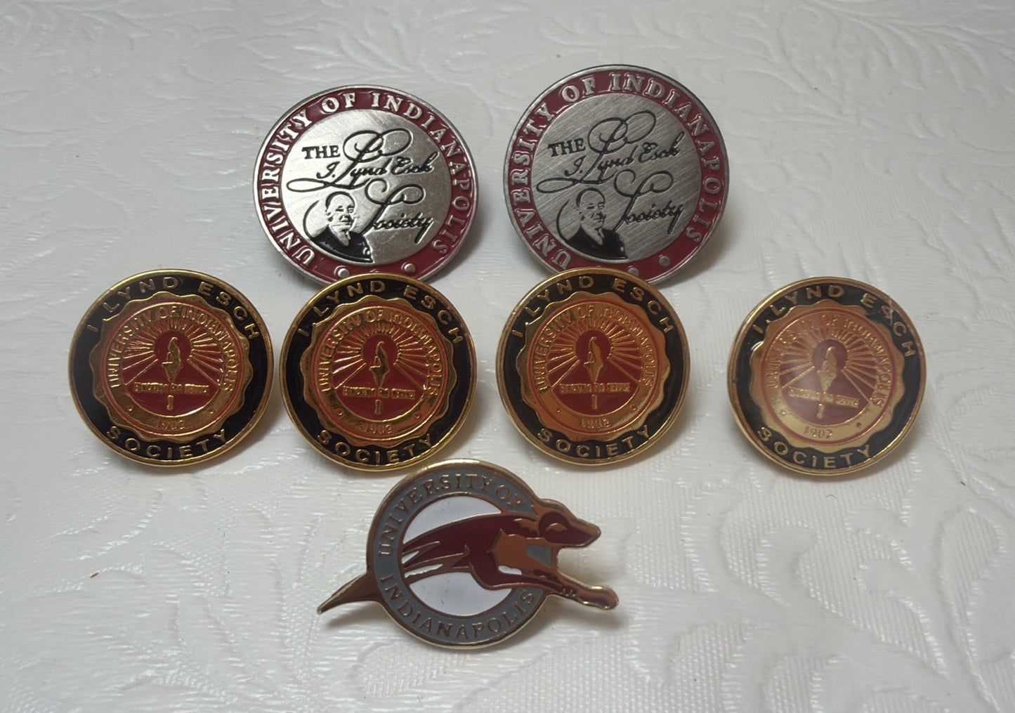 Vintage University of Indianapolis UIndy Greyhounds & I. Lynd Esch Society Pins