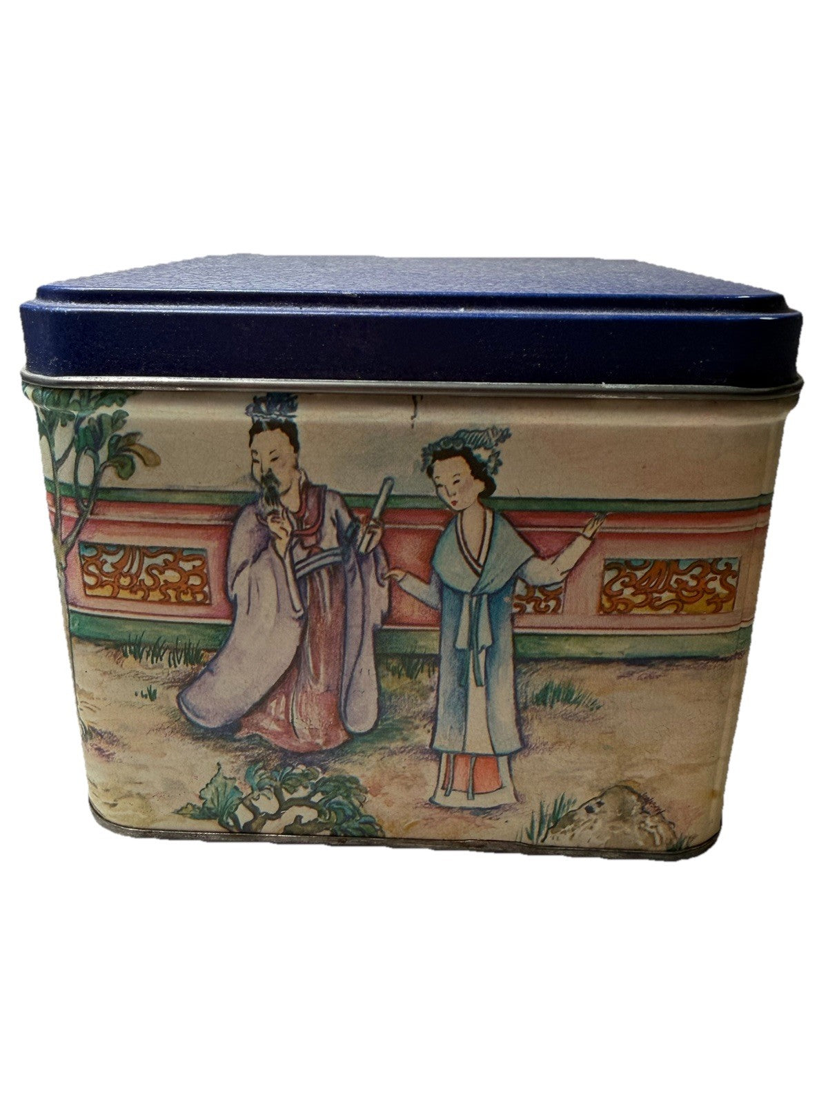 Japanese Tea Tin Oriental Decor Rustic Asian Collectible Storage 4.5"