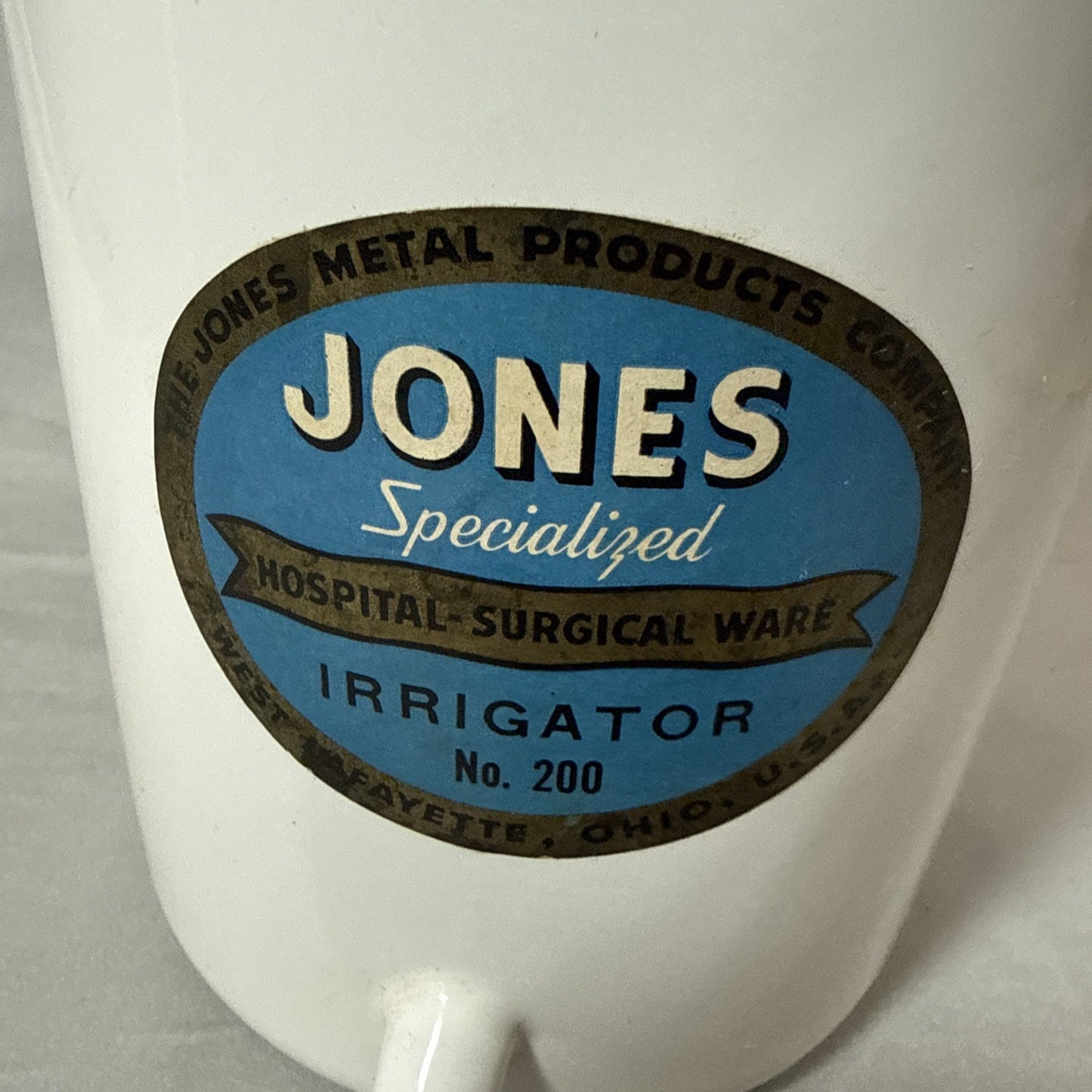 Vintage Hospital White Enamel Irrigator Wall Jug Medical Enamelware Container