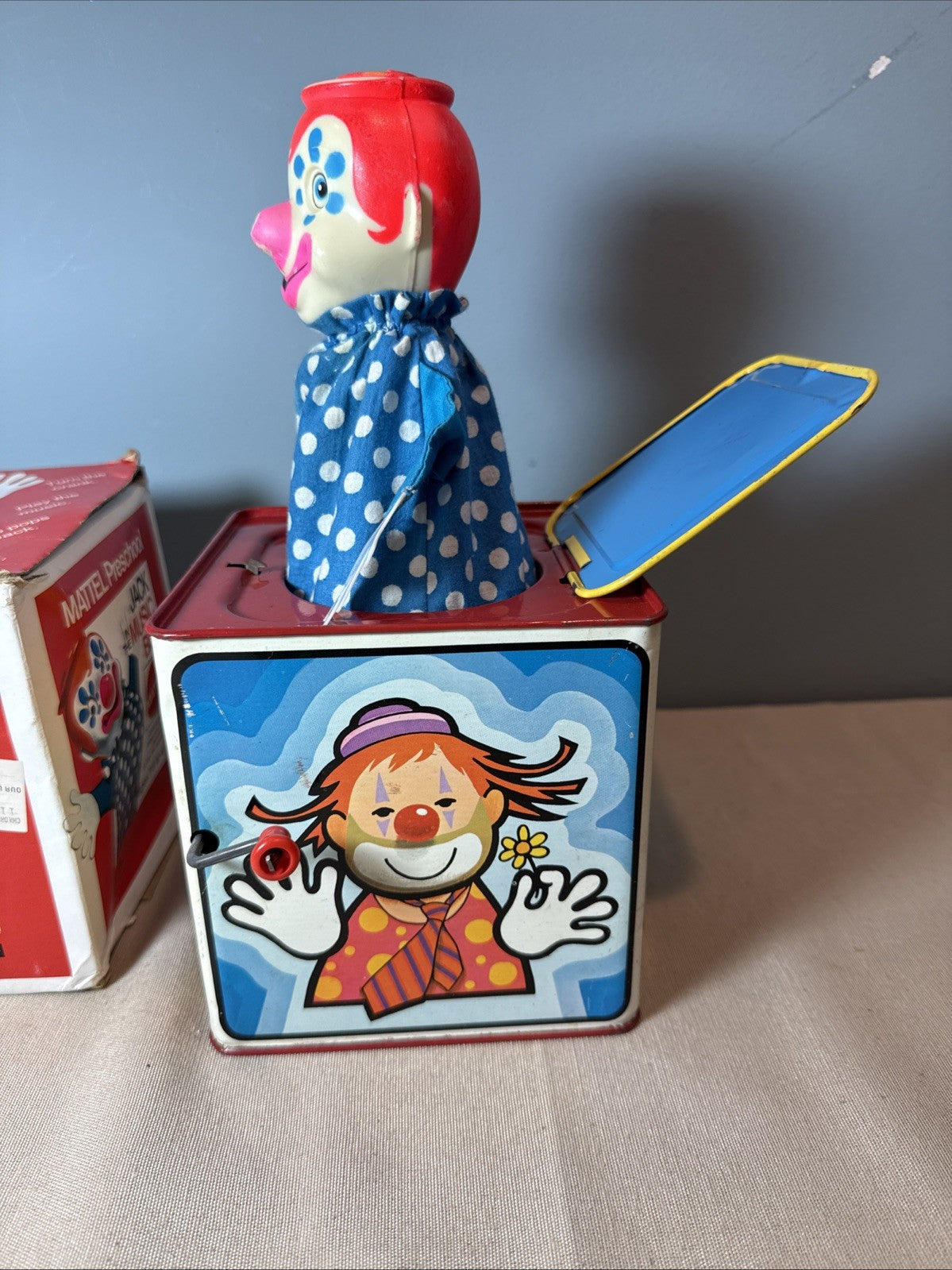 Vintage Rare In Box 1972 Mattel Jack In The Music Box WORKS Nose Wear