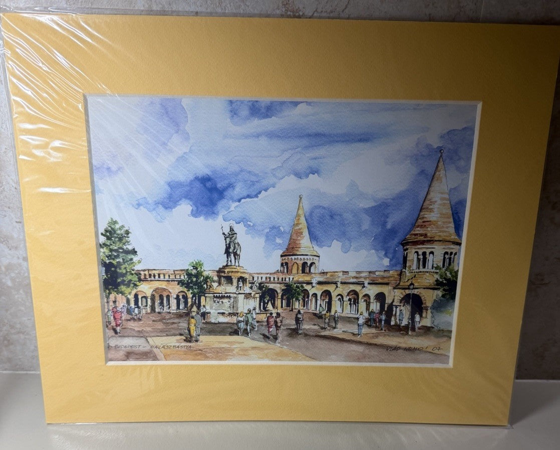 Vlad Nemo Signed Budapest Fishermans Bastion Watercolor Print NIB Hungary Art