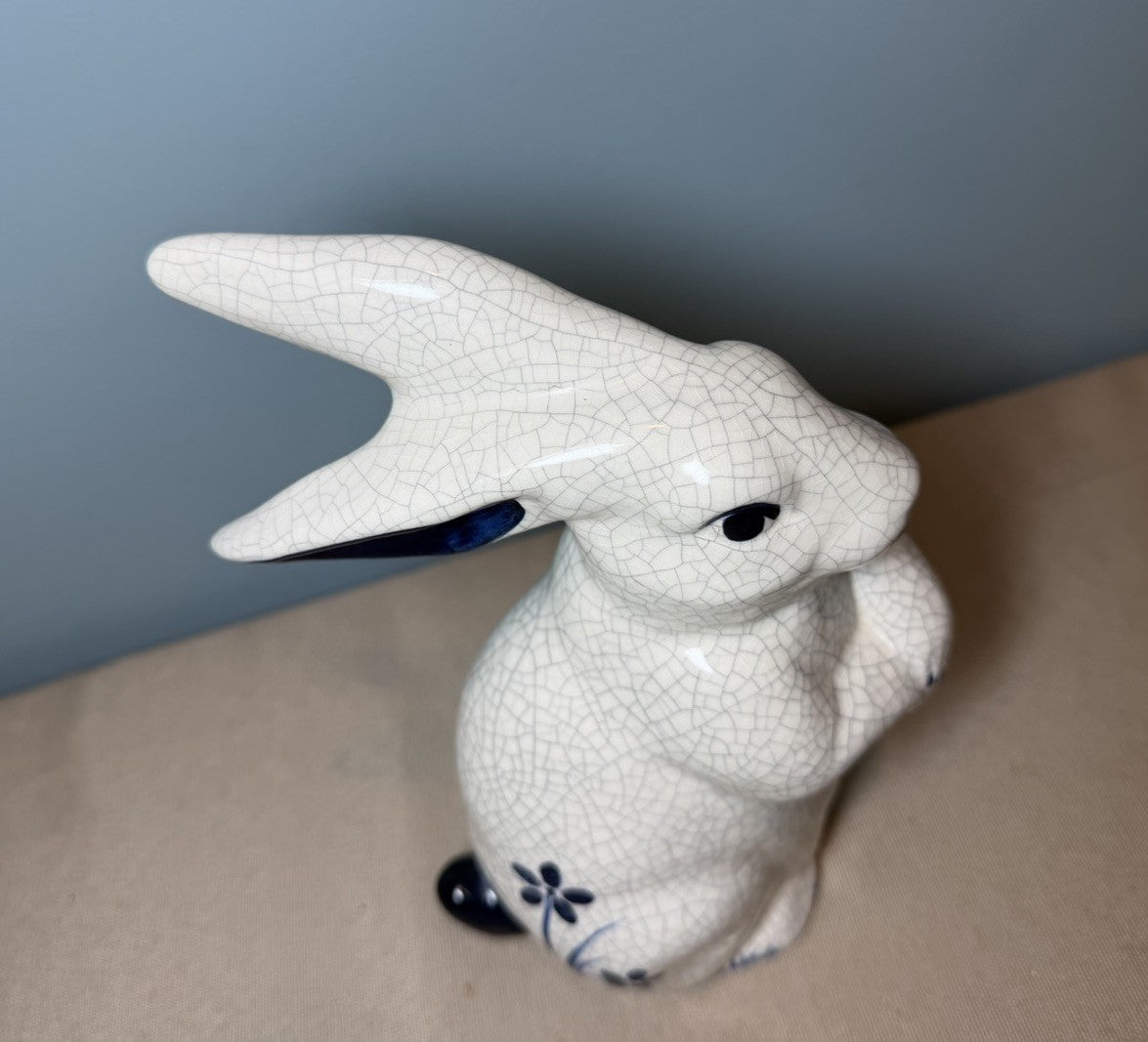 Dedham Pottery Potting Shed Crackle Rabbit Bunny Figurine Vintage Art Pottery