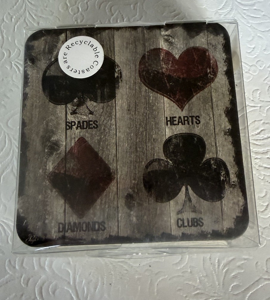 New Playing Card Suits Pub Coasters Set of 12 Recyclable Pulpboard Barware Set
