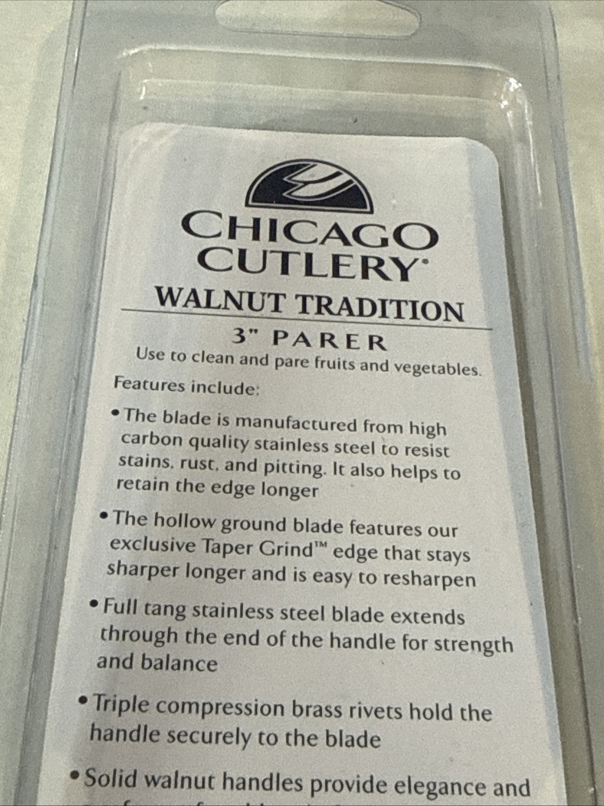 Chicago Cutlery Walnut Tradition 100SP 3 Inch Paring Knife New Sealed Clamshell