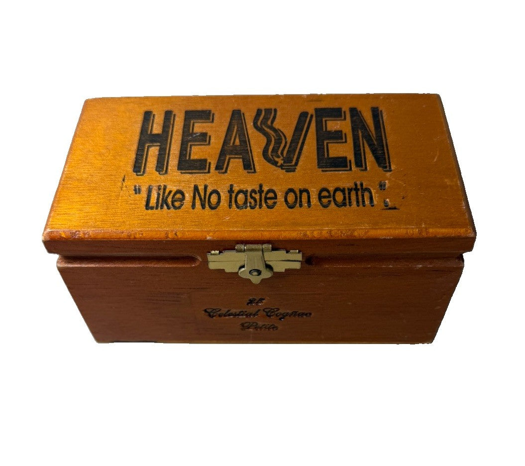 Heaven Like No Taste on Earth Cognac Petite Empty Wood Cigar Box Vintage