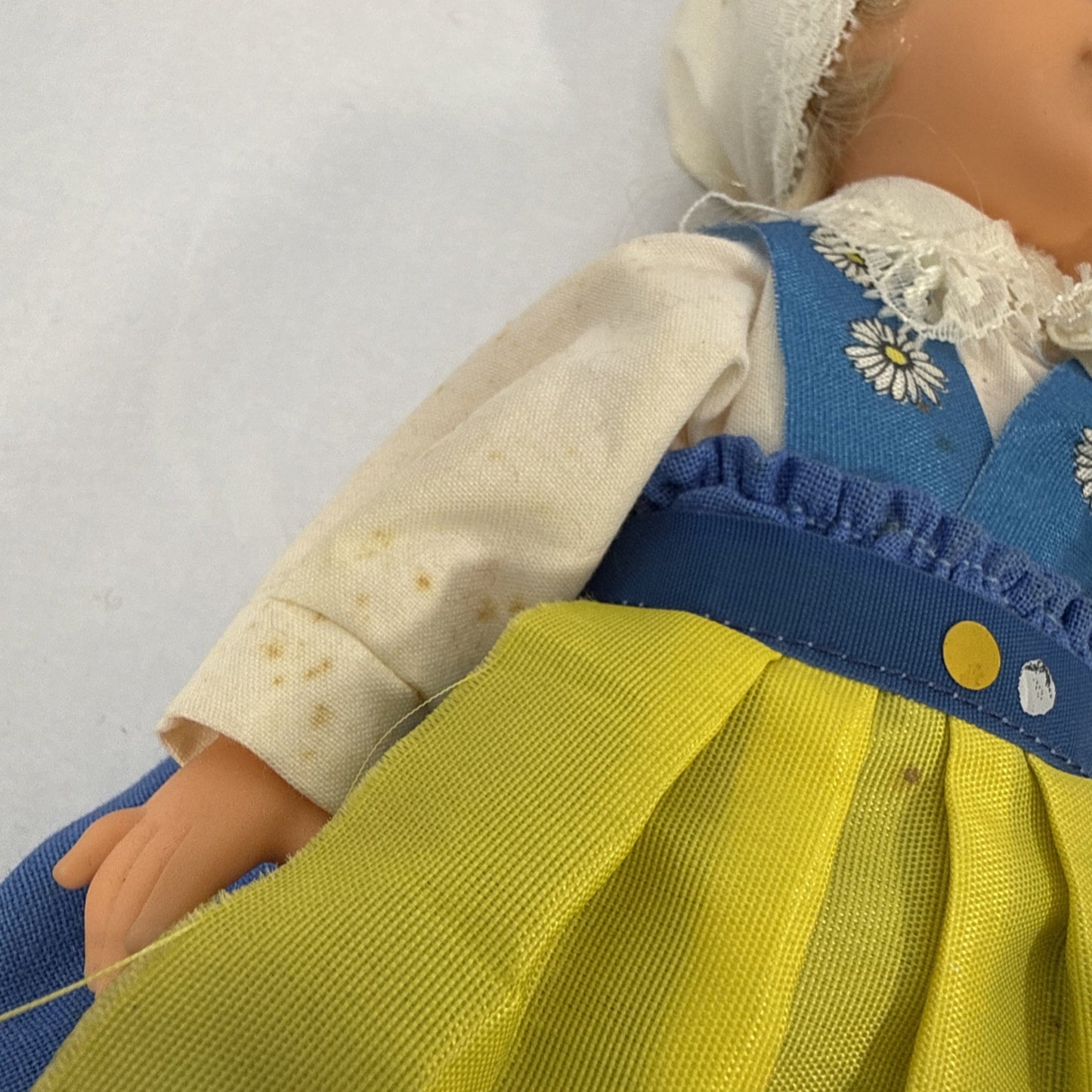 Vintage Sweden Vinyl Doll Sleepy Eyes Blue Yellow Folk Costume 9'
