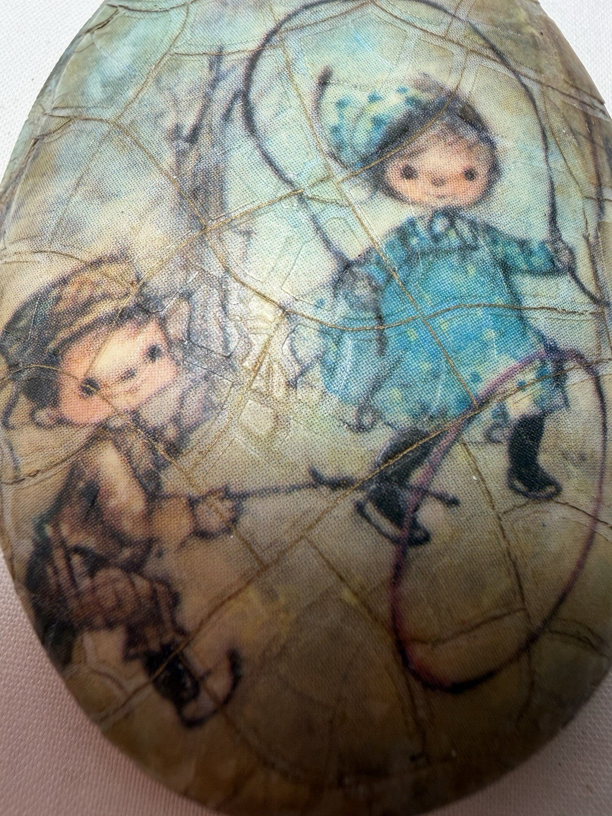 Vintage MAM Originals Crackle Art Paperweight Oval Children Playing