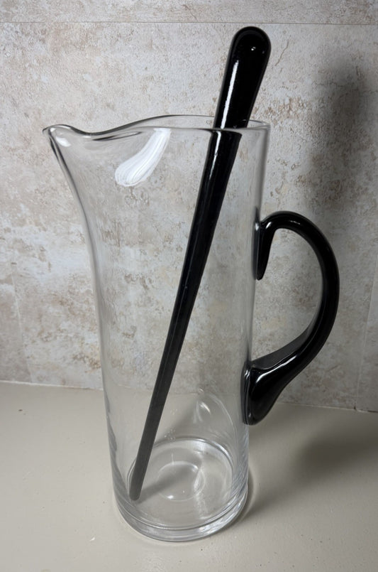 Clear Glass Pitcher Black Handle & Stirrer Rod Barware Drink Server Modern