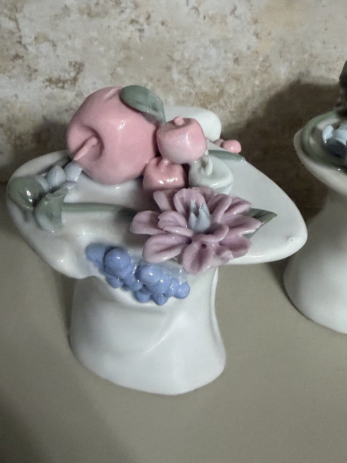 Vintage Porcelain Hat Vase Planter Pair Floral Made in China