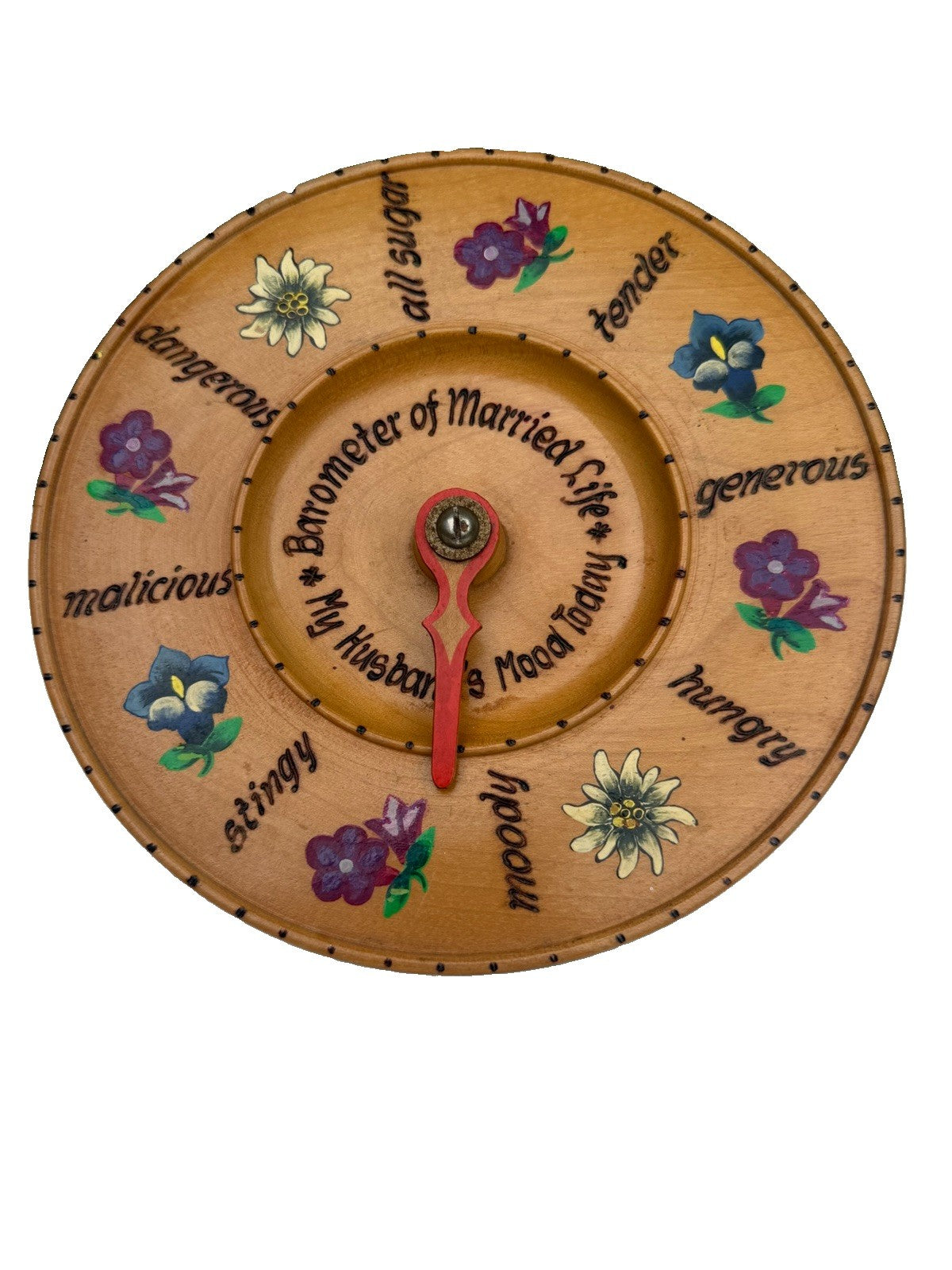 Vintage Wooden Barometer of Married Life Novelty Husband Mood Dial Wall Plaque
