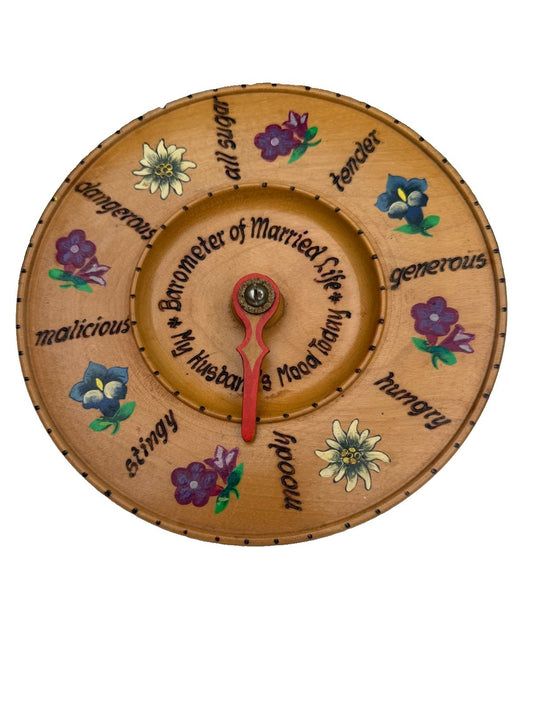 Vintage Wooden Barometer of Married Life Novelty Husband Mood Dial Wall Plaque