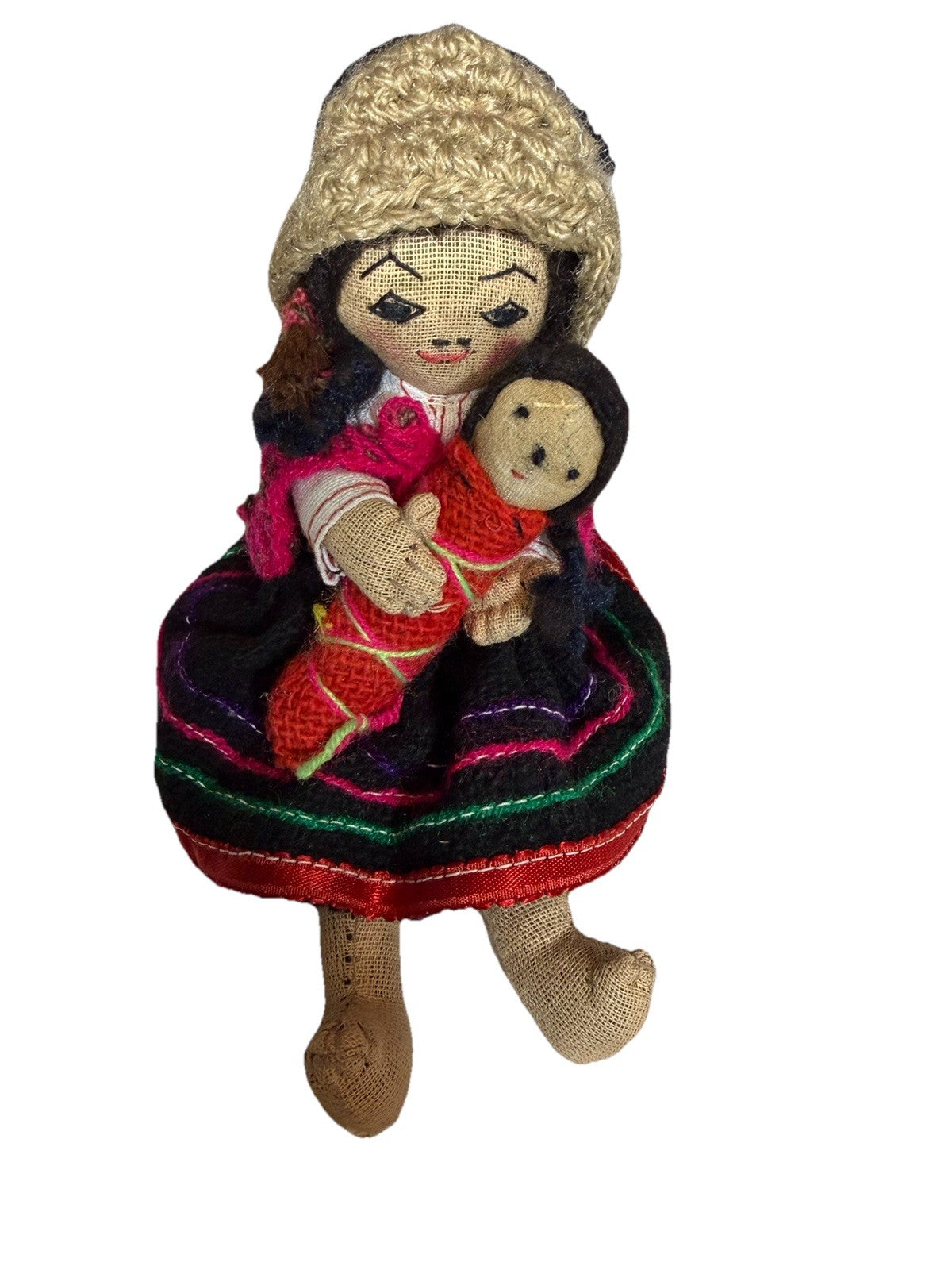 Peruvian Textile Doll Mother Baby Handmade Folk Art Collectible