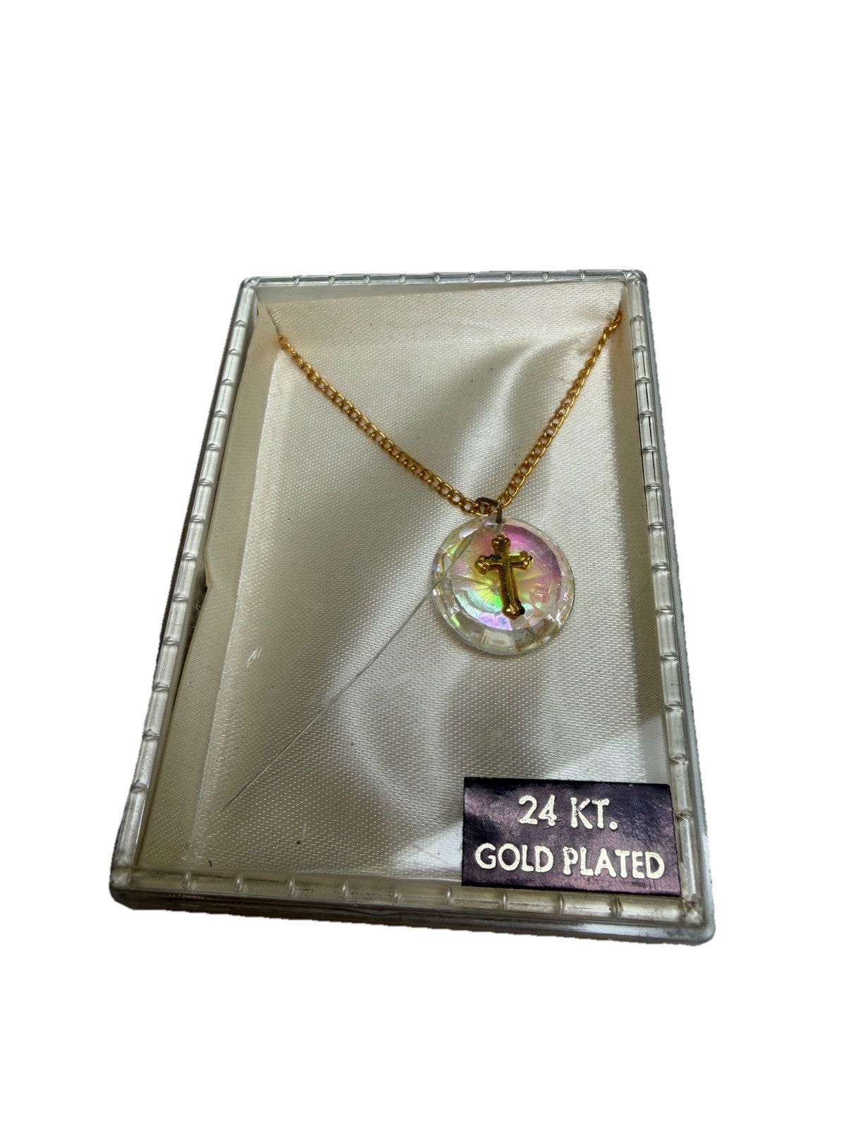 24kt Gold-plated Cross Necklace Iridescent Pendant  16”