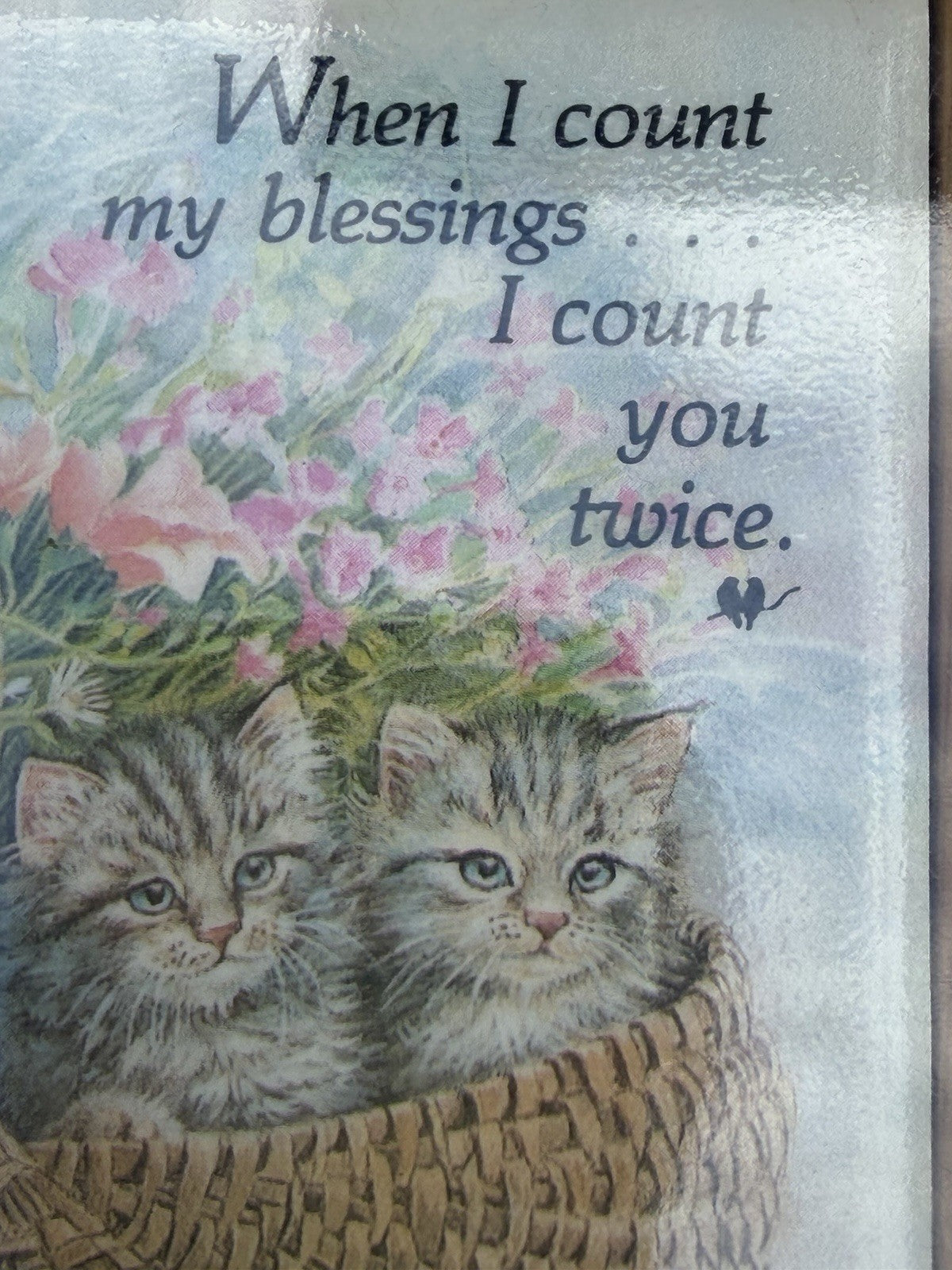 Vintage Sangray Ceramic Tile Trivet Kittens Basket Count My Blessings Flowers