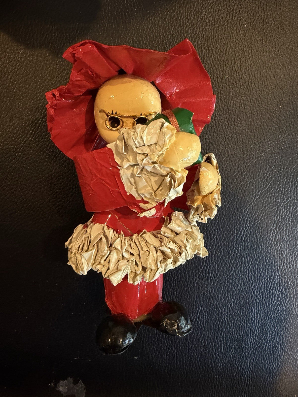 Vintage Crinkle Paper Christmas Ornaments Lot 3 Caroler Santa Elf Japan 7"
